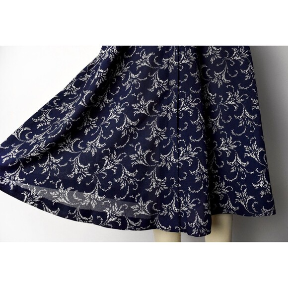 1990s Navy Midi Skirt Size Small 90s Button Front Skirt Vine Bouquet Print - Picture 5 of 9